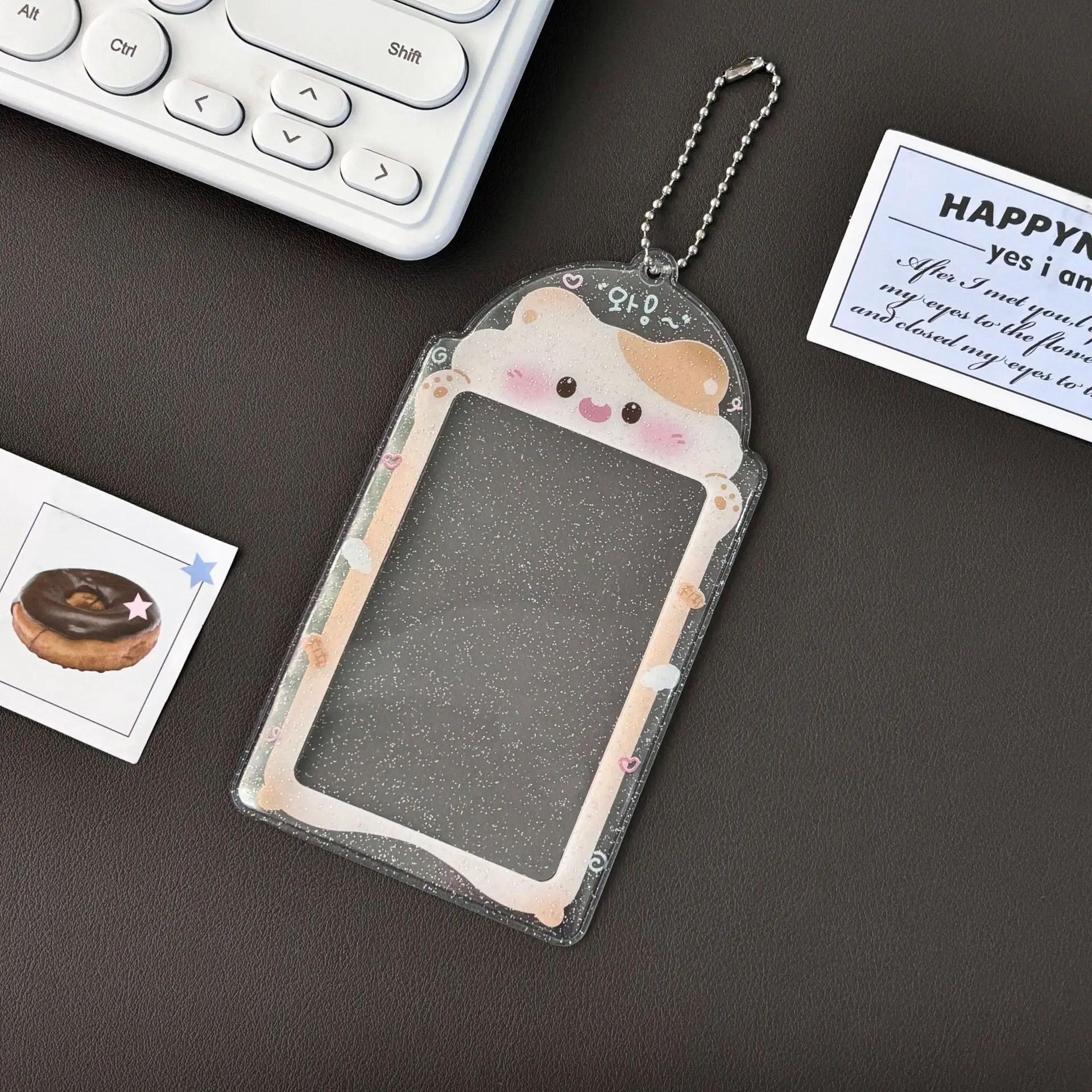 Kawaii Casa Titulares Do Cartão Com Corrente, Kpop Photocard Titular, Tampa De PVC Transparente, Chaveiro, 1Pc - Image 1