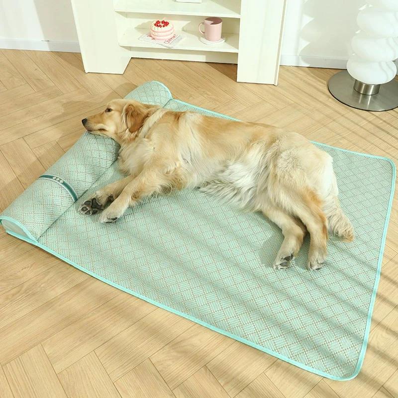 Hoopet-Cama para Cachorro de Verão com Travesseiro, Sofá Refrigerador para Pequenos Medilum, Cães Grandes, Respirável, Cachorro Grande, Tapete Rattan, Cat Sleeping Pad House - Image 1