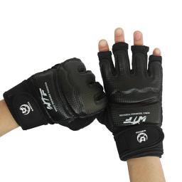 Alta qualidade kick luvas de boxe mma muay thai formação boxer equipamentos de luta metade luvas de couro do plutônio preto equipamento de boxe - Image 1