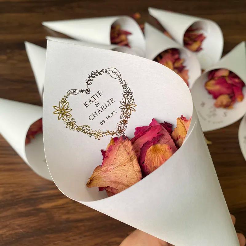 Cones de Confete para DIY, Cone De Casamento Personalizado, Cone De Folha De Ouro, Nome Personalizado e Data, Chuveiro De Noiva, Favor De Festa, 16x16cm, 20PCs - Image 1