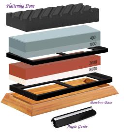 SATC-faca de afiar pedra, Whetstones Set, guia de ângulo, Bamboo Base, Flatting pedra incluída, 4 Side, 3000 Grit, 8000 Grit, 400 Grit, 1000 - Image 1