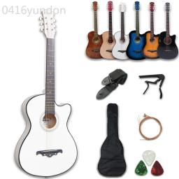 Kit de guitarra acústica de 38 polegadas, guitarra folk para iniciantes, crianças, 6 cordas, guitarra de viagem, preto, azul, branco, madeira, marrom, agt16 - Image 1