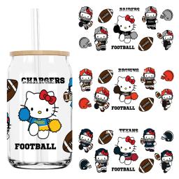 Sport Football Cartoon Cat UV DTF Adesivo, Adequado para 16oz Libbey Glass Cup, Pode Envolver Transferência, Etiquetas Personalizadas, Logotipo DIY - Image 1