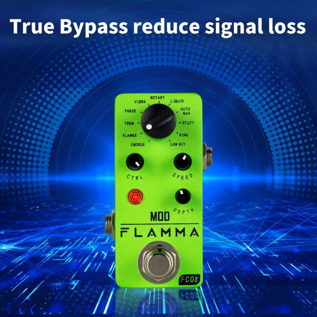 Pedal Multi Efeito FLAMMA-FC05 para Guitarra com 11 Modos de Som: Coro, Flanger, Phaser, Tremolo e Auto Wah