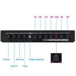 Paramétrico Car Audio Equalizer, 7 Band EQ Tuning +-12dB Crossover Amplificador, Car Audio Pré-amplificador, 63, 125, 315, 750, 2K, 6KHz - Image 3