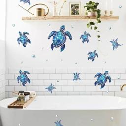 Adesivos de parede de vinil para decoração home, oceano subaquático, impermeável, pvc, para banheiro, telha, diy, diy, 4 pcs/set - Image 3