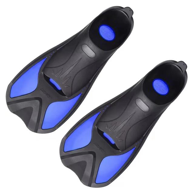Snorkel Swim Fins Ajustáveis para Viagem - Curtos, Unissex e Adequados para Adultos e Crianças com Calcanhar Aberto para Mergulho e Natação