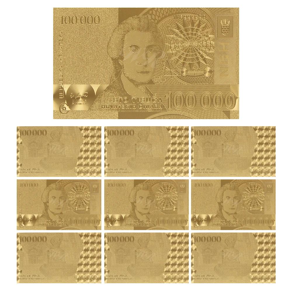 10 pçs/set banhado a ouro de cédula croácia 100000 falso dinheiro comemorativo nota bancária moeda lembrança presente do negócio para a coleção - Image 1