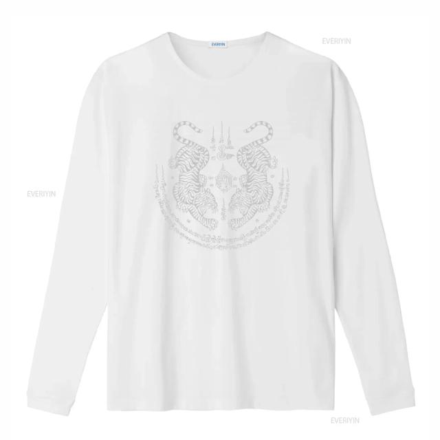Camiseta Masculina Vintage Sak Yant Thai Tattoo Twin Tiger Muay Thai Estilosa Confortável Unissex