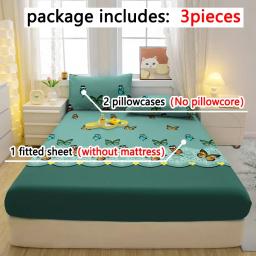 3-Piece Set Folha equipada com padrão de borboleta, impresso tampa da cama, simples e moderno, fosco, quarto, cama - Image 1