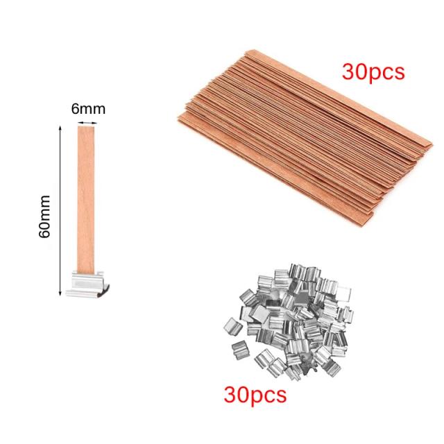 Kit de Pavios de Madeira para Velas com Clips Base - 30 e 50 Peças, Sem Fumaça, Ideal para DIY e Fabricação de Velas de Parafina
