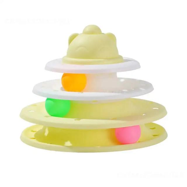 Brinquedos interativos para gatos com quatro camadas de trilha e treinamento intelectual em branco e verde