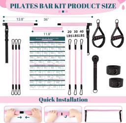 Kit Fitness Yoga Pilates Bar com bandas de resistência portátil Home Gym, kit de resistência Pilates para mulheres, treino de corpo inteiro - Image 3