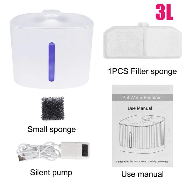 Bebedouro Automático Inteligente para Pets com Distribuidor de Água de 3L USB para Gatos e Cães