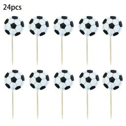 Bola tema bolo Topper, tabela bolo decoração suprimentos, futebol, rugby, voleibol, papel, bambu, picaretas bandeira, cupcake toppers, festa de feriado, 24pcs - Image 4