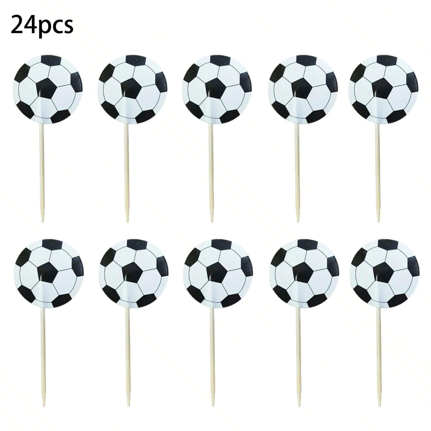 Bola tema bolo Topper, tabela bolo decoração suprimentos, futebol, rugby, voleibol, papel, bambu, picaretas bandeira, cupcake toppers, festa de feriado, 24pcs - Image 1