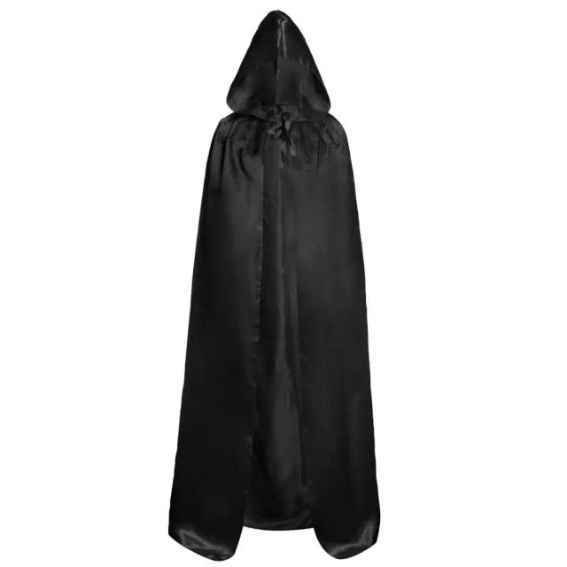Capa Preta com Capuz para Adultos e Crianças - Traje Cosplay Versátil em Vários Comprimentos para Apresentações e Eventos