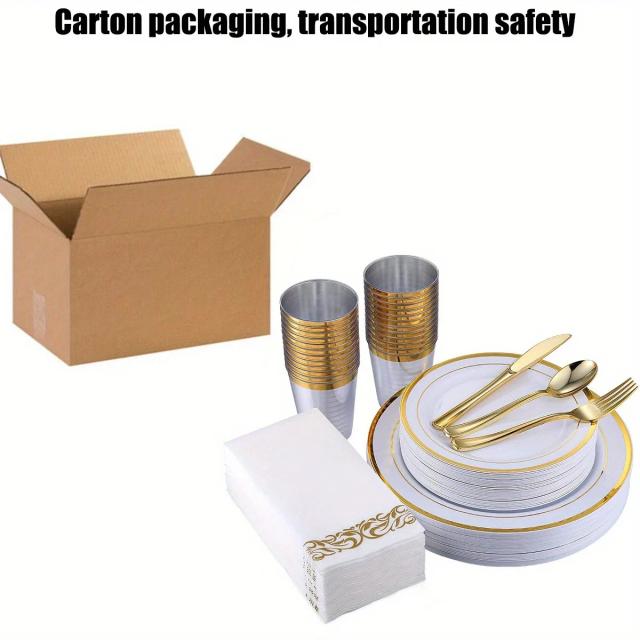 Conjunto de Utensílios de Mesa Descartáveis em Ouro para 10 Pessoas - Ideal para Casamentos, Festas e Reuniões Familiares com 70 Peças