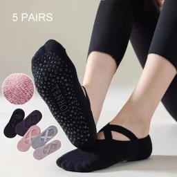 3 pares/5 pares/1 par meias de yoga feminino algodão silicone antiderrapante pilates aperto toalha sem mostrar barra respirável bandagem esportes meia - Image 1