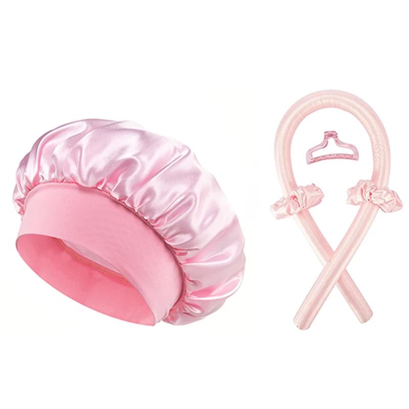 Nenhum calor modelador de cabelo e cetim touca de dormir conjunto heatless cabelo curling bandana garra de cabelo clipe anéis de cabelo macio dormir chapéu salão de beleza - Image 1