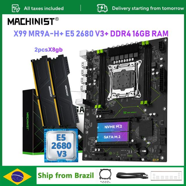 MACHINIST Kit Placa-Mãe MR9A-H X99 LGA 2011-3 com Processador E5 2680 V3 e 16GB DDR4 ATX NVME SATA M.2