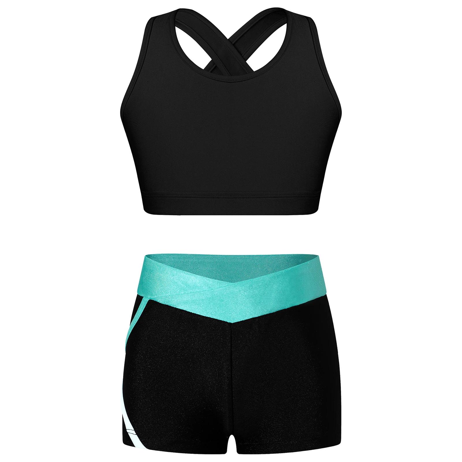 Crianças Meninas Dança Ginástica Esportes Outfits Sem Mangas Top Colheita com Shorts Treino Set 2 PCS Yoga Workout Verão Menina Roupas - Image 1