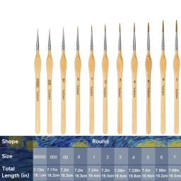 Conjunto de pincéis de pintura de detalhes em miniatura premium, 11 peças com haste triangular de madeira natural para modelos de artesanato a óleo de aquarela, desenho de linha ótimo - Image 2