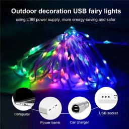 Multicolor Fairy String Luzes LED, Cortina impermeável Luzes, Luzes de Natal, Remoto e Bluetooth, Endereçável, 10m, 100LEDs, 5V - Image 5