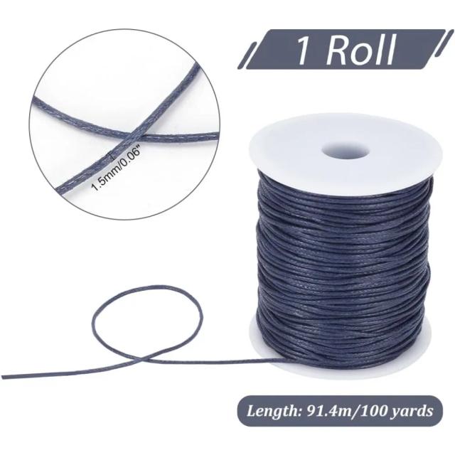 Fios de Algodão Encerado Azuis para DIY - Cordão de Bead e Twine Ideal para Pulseiras, Colares e Dreamcatchers, 100 Jardas e 1,5mm