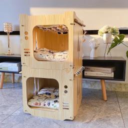 Camas para cães de madeira para cães grandes estável cama para animais estimação gato rede filhote de cachorro acessórios do cão criativo galpão casa canil fácil montagem - Image 1