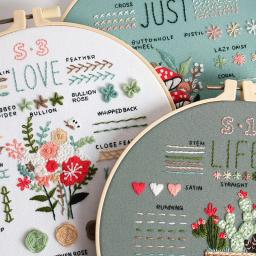 3 conjuntos de kit de bordado para iniciantes e adultos aprendem diferentes pontos kits diy incluem ferramentas de linhas coloridas com padrão de flor estampada - Image 3