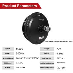 Kit elétrico de modificação de mountain bike mxus 72v3000w motor rotativo de tração traseira 142mm mtx39 configuração de roda 20-29 polegadas - Image 2