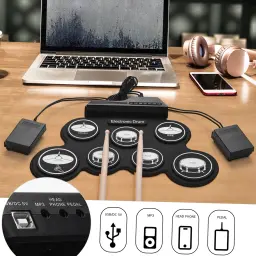 Kit de Bateria Eletrônica para Iniciantes e Crianças, Conjunto de Bateria de Silicone Roll-Up, Almofadas de Bateria Digital 7 com Baquetas, Pedais, Presentes para Crianças, USB - Image 2
