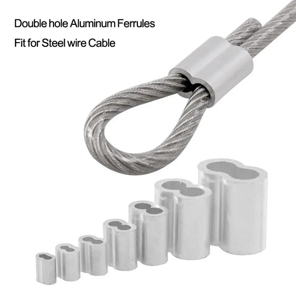 Ferros De Fio De Alumínio Corda De Fio De Aço, Durável Crimp Luva, Clipe De Fixação, Clipe De Cabo De Hardware, Duplo Furo, M1 a M12, 10-50Pcs - Image 1