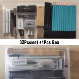 Profissional 33 pces 50 conjunto de arte kit completo com caixa 5h-8b esboço desenho lápis carvão grafite vara barra borracha para o artista - Image 5