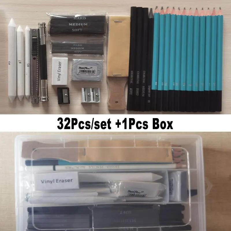 Profissional 33 pces 50 conjunto de arte kit completo com caixa 5h-8b esboço desenho lápis carvão grafite vara barra borracha para o artista - Image 1