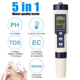 Profissional Multi-Parâmetro Teste Combo Medidor, Água Digital Qualidade Tester, PH, CE, TDS, salinidade, termômetro, 5 em 1 - Image 1