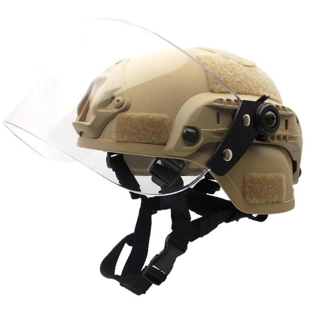 Capacete Tático MICH 2000 ACH para Airsoft com Viseira Clara, Montagem NVG e Trilho Lateral