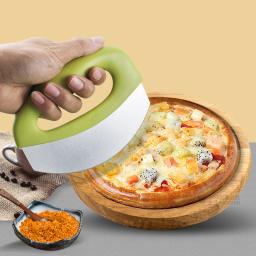 Cortador de pizza com tampa, aço inoxidável, picador de alimentos, fatiador de pizza, ervas, queijo, faca, cortador manual de pizza, ferramenta de cozinha - Image 1
