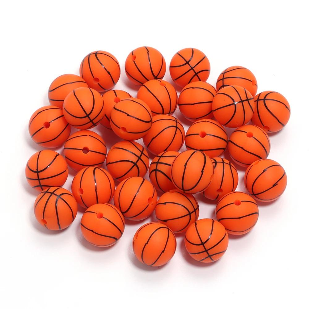 Silicone Sports Ball Beads para DIY Pulseira e Decoração Chaveiro, Bola de Cor Solta, Rugby Futebol e Tênis, Acessórios de Decoração, 15mm, 5Pcs por lote - Image 1