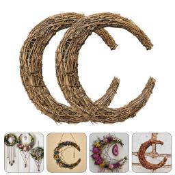 Mubarak Rattan Wreath Circle para porta da frente, aros DIY, videira guirlanda, forma da lua, artesanato para decoração de Natal, verão, 2 pcs - Image 1