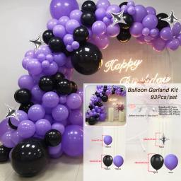 Látex balão arco kit, decoração do partido, prateado, preto, roxo, balões, adequado para festas de aniversário, 5,10,18 Polegada, 93 pcs - Image 1