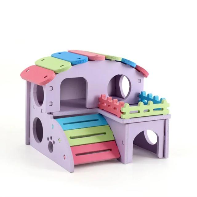 Casa de Dormir em Madeira para Hamsters - Cabana de Esconderijo Luxuosa e Brinquedo para Pequenos Animais
