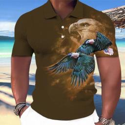 Camisa polo com estampa águia animal masculina, estampa 3D, colarinho de botão, casual, manga curta Tops grandes, roupas de moda masculina, verão - Image 2