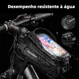 Bolsa de bicicleta ROCKBROS à prova d'água com tela sensível ao toque bolsa de ciclismo com estrutura de tubo frontal superior MTB bolsa de bicicleta de estrada 6.5 capa de telefone acessórios de bicicleta - Image 3