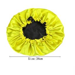 Gorro de cetim de camada dupla ajustável, touca de banho redonda dupla para mulheres, chapéu de poliéster para dormir noturno, forro preto sólido - Image 6