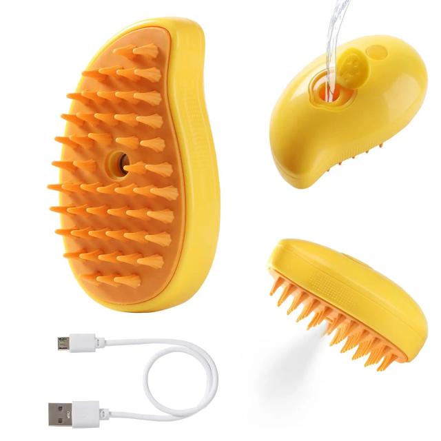 Escova a Vapor 3 em 1 para Pets: Pente de Massagem e Spray Elétrico para Cães e Gatos com Silicone Macio para Remover Pelos