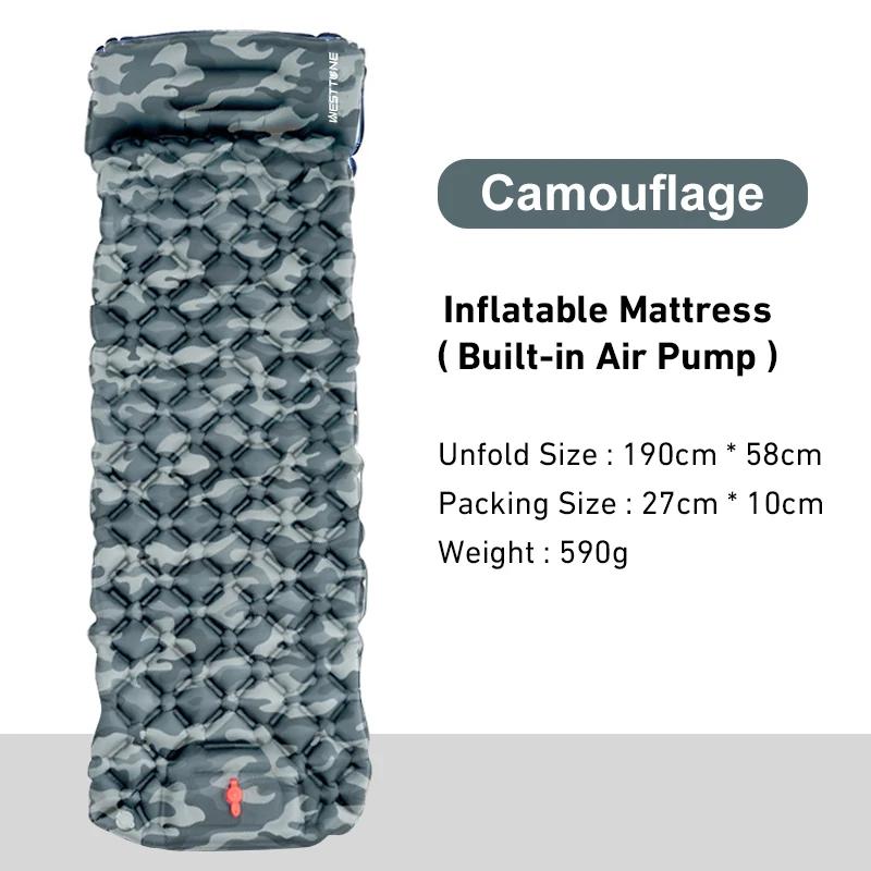 Almofada de dormir ao ar livre acampamento colchão inflável bomba embutida ultraleve almofada de ar esteira de viagem com encosto de cabeça para viagens caminhadas - Image 1