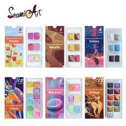 Seamiart-conjunto de pintura aquarela metálica de glitter para arte, material de papelaria, arte, pigmento sólido, 6/12 - Image 1