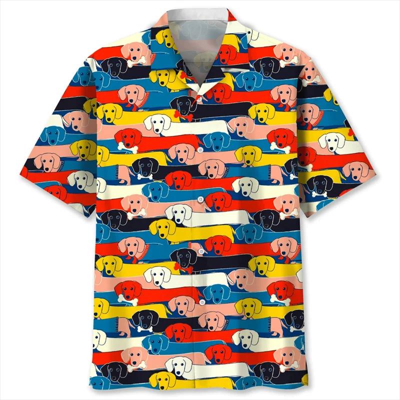 Camisa de desenho animado 3D, cão dachshund, animal, animais, gráficos, mangas curtas, tops havaianos, blusa de lapela solta - Image 1